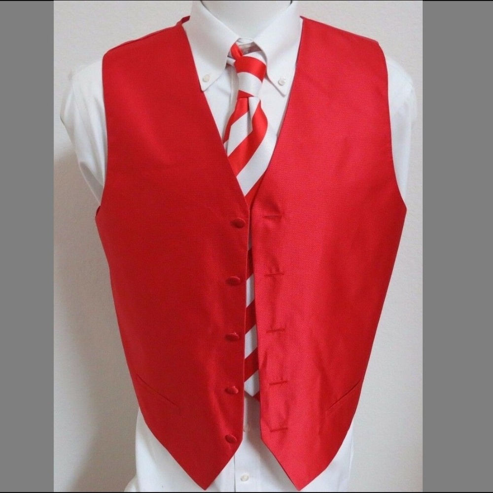 New Sz M Red Formal Tuxedo Mens Polyester #22J Suit Vest